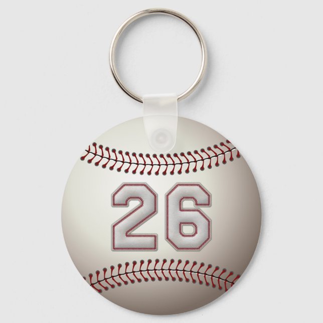 Player Number 26 - Cool Baseball Stitches Keychain (Front)