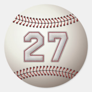 Player Number 27 - Cool Baseball Stitches Classic Round Sticker