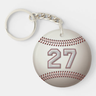 Player Number 27 - Cool Baseball Stitches Keychain