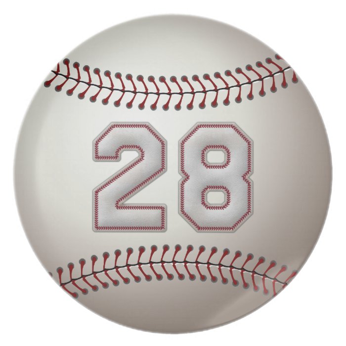 Player Number 28   Cool Baseball Stitches Party Plates