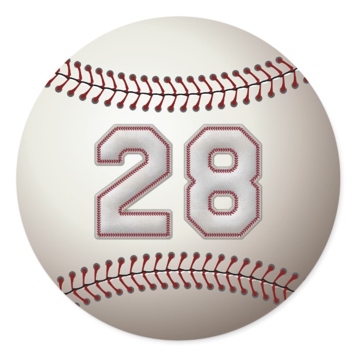 Player Number 28   Cool Baseball Stitches Round Sticker