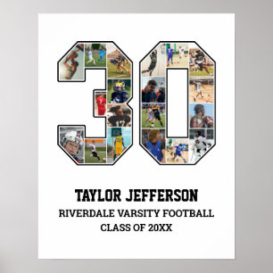 Player Number 30 Senior Sports Team Photo Collage Poster