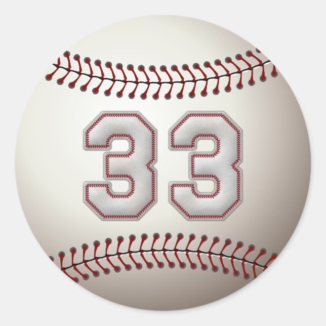 Player Number 33 - Cool Baseball Stitches Classic Round Sticker (Front)