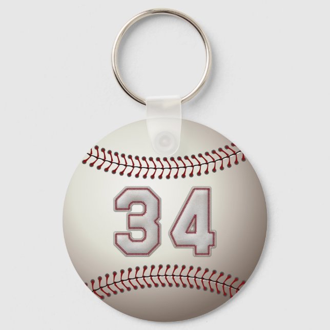 Player Number 34 - Cool Baseball Stitches Keychain (Front)