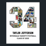 Player Number 34 Senior Sports Team Photo Collage Poster<br><div class="desc">Personalized photo collage for player number 34. This customizable photo gift is perfect for senior night, sports award banquet or birthday gift for your athlete son, daughter or student. It's a great way to display precious moments and memories from their sports games. The poster features a collage of photos, and...</div>