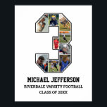 Player Number 3 Senior Sports Team Photo Collage Poster<br><div class="desc">Personalized photo collage for player number 3. This customizable photo gift is perfect for senior night, sports award banquet or birthday gift for your athlete son, daughter or student. It's a great way to display precious moments and memories from their sports games. The poster features a collage of photos, and...</div>