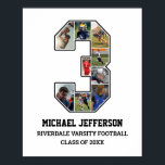 Player Number 3 Senior Sports Team Photo Collage Poster<br><div class="desc">Personalized photo collage for player number 3. This customizable photo gift is perfect for senior night, sports award banquet or birthday gift for your athlete son, daughter or student. It's a great way to display precious moments and memories from their sports games. The poster features a collage of photos, and...</div>
