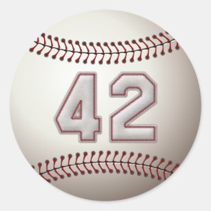 Player Number 42 - Cool Baseball Stitches Classic Round Sticker