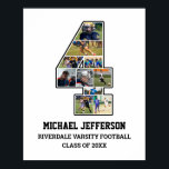 Player Number 4 Senior Sports Team Photo Collage Poster<br><div class="desc">Personalized photo collage for player number 4. This customizable photo gift is perfect for senior night, sports award banquet or birthday gift for your athlete son, daughter or student. It's a great way to display precious moments and memories from their sports games. The poster features a collage of photos, and...</div>