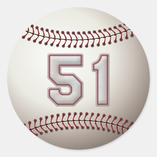 Player Number 51 - Cool Baseball Stitches Classic Round Sticker (Front)