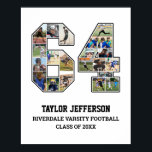 Player Number 64 Senior Sports Team Photo Collage Poster<br><div class="desc">Personalized photo collage for player number 64. This customizable photo gift is perfect for senior night, sports award banquet or birthday gift for your athlete son, daughter or student. It's a great way to display precious moments and memories from their sports games. The poster features a collage of photos, and...</div>
