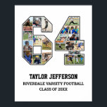 Player Number 64 Senior Sports Team Photo Collage Poster<br><div class="desc">Personalized photo collage for player number 64. This customizable photo gift is perfect for senior night, sports award banquet or birthday gift for your athlete son, daughter or student. It's a great way to display precious moments and memories from their sports games. The poster features a collage of photos, and...</div>