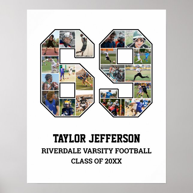 Player Number 69 Senior Sports Team Photo Collage Poster (Front)