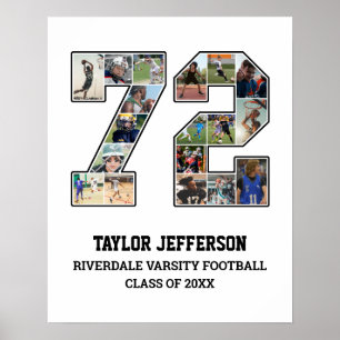 Player Number 72 Senior Sports Team Photo Collage Poster