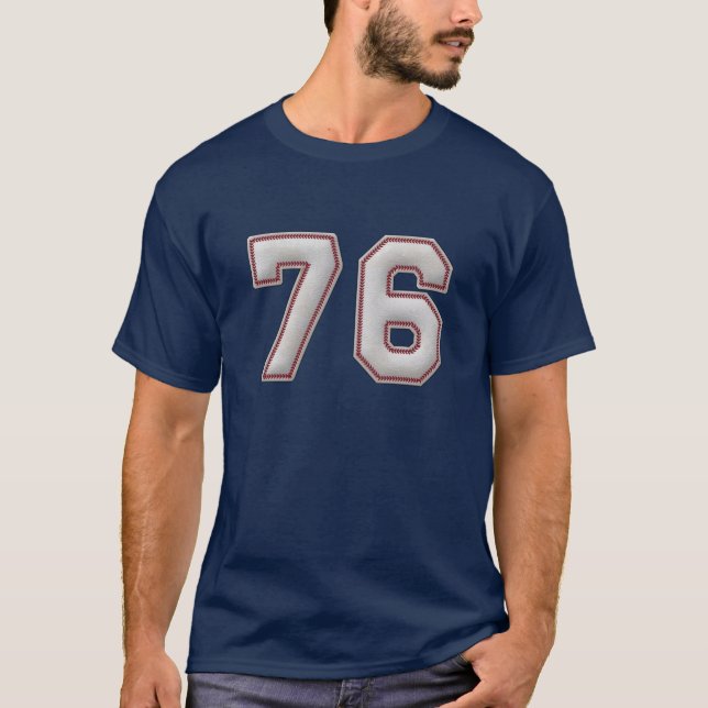 Player Number 76 - Cool Baseball Stitches T-Shirt (Front)