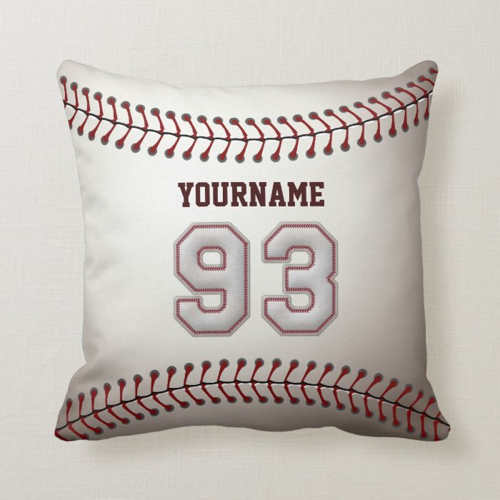 Player Number 93   Cool Baseball Stitches Pillows