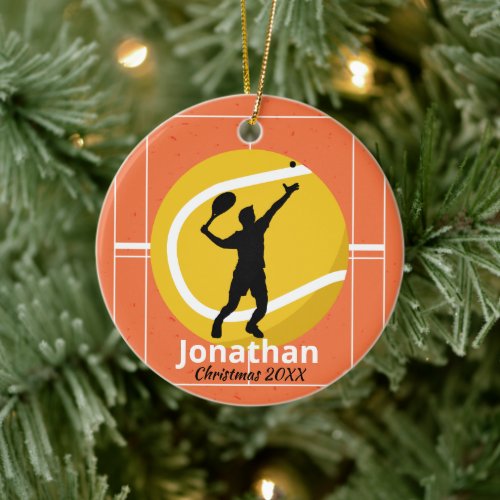 Player on the Tennis Court Personalized Sporty Ceramic Ornament