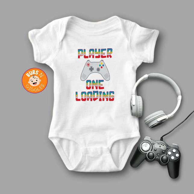 Player One Loading Pregnancy Announcement White Baby Bodysuit (Creator Uploaded)