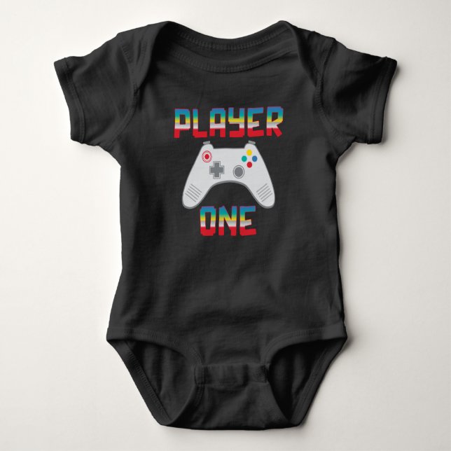 Player One Video Game Themed Father's Day Black Baby Bodysuit (Front)