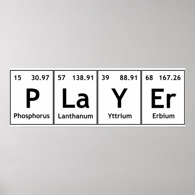 PLaYEr Periodic Table Elements Words Chemistry Poster (Front)