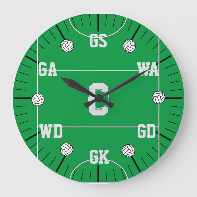 Player Positions Netball Team Large Clock (Front)