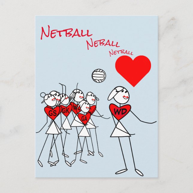 Player Positions WD Love Netball Clipart Postcard (Front)