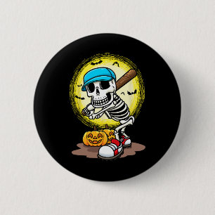 Player Skeleton Softball Halloween Kids Boys Button