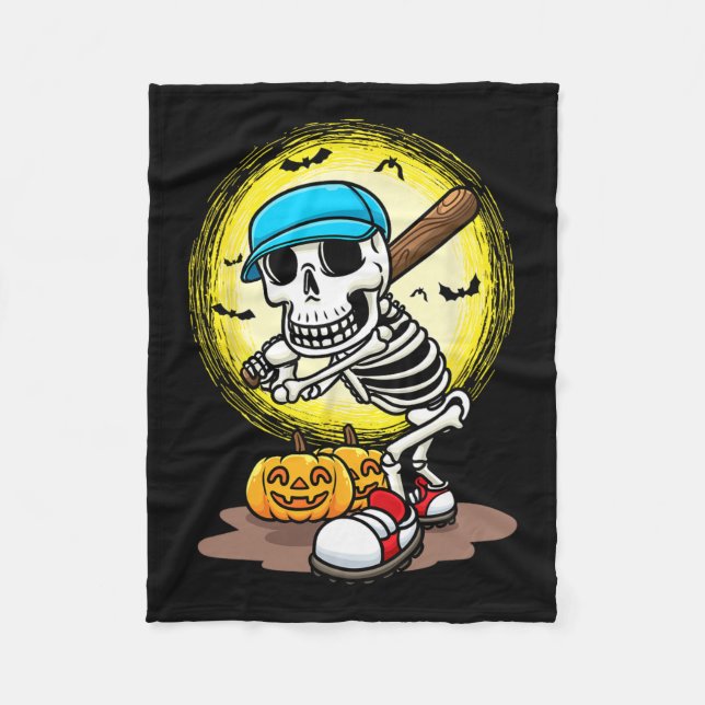 Player Skeleton Softball Halloween Kids Boys  Fleece Blanket (Front)