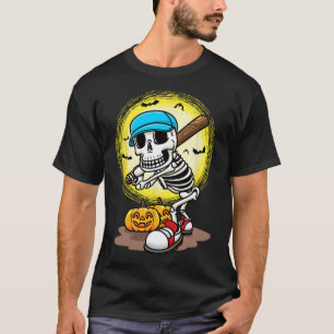 Player Skeleton Softball Halloween Kids Boys T-Shirt