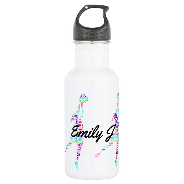 Player Word Art Personalised Netball Water Bottle (Front)