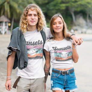Playera Sunset retro y palmera