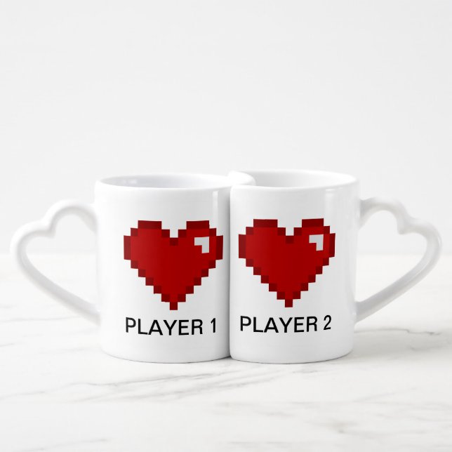 Players 1 and Player 2 Geek Gamer Coffee Mug Set (Front Nesting)