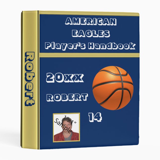 Player's Name And Photo Basketball Binder (Front/Spine)