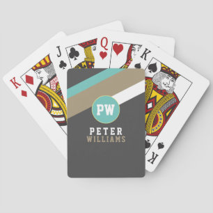 Player's Name + Diagonal Stripes Dark Gray Poker Cards