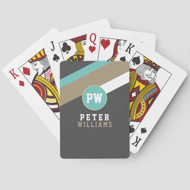 Player's Name + Diagonal Stripes Dark Gray  Poker Cards (Back)