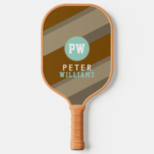 Player's Name Monogram on Striped Tan Carbon Fiber Pickleball Paddle