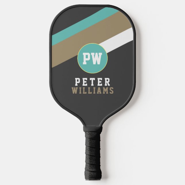 Player's Name on Striped Dark Gray Pickleball Paddle (Front)