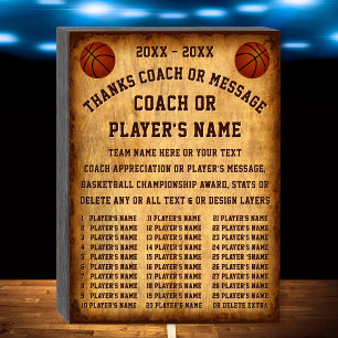 Player's Names, Gift Ideas for Basketball Coaches, Wooden Box Sign