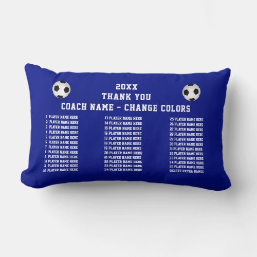 Players Names Great Gift Ideas for Soccer Coaches Lumbar Pillow