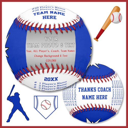 Players Team Coach Names Personalized Baseball