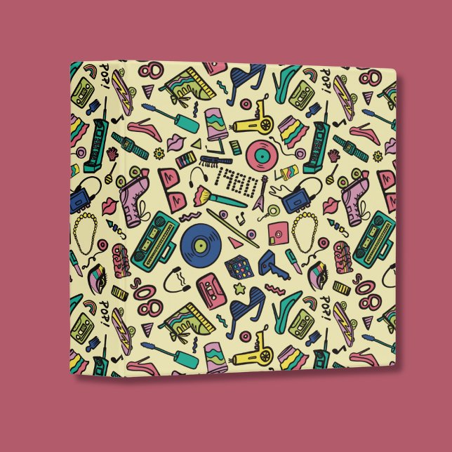 Playful 1980s Doodle Art Pattern 3 Ring Binder (Creator Uploaded)