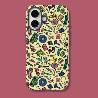 Playful 1980s Doodle Art Pattern iPhone 16 Case
