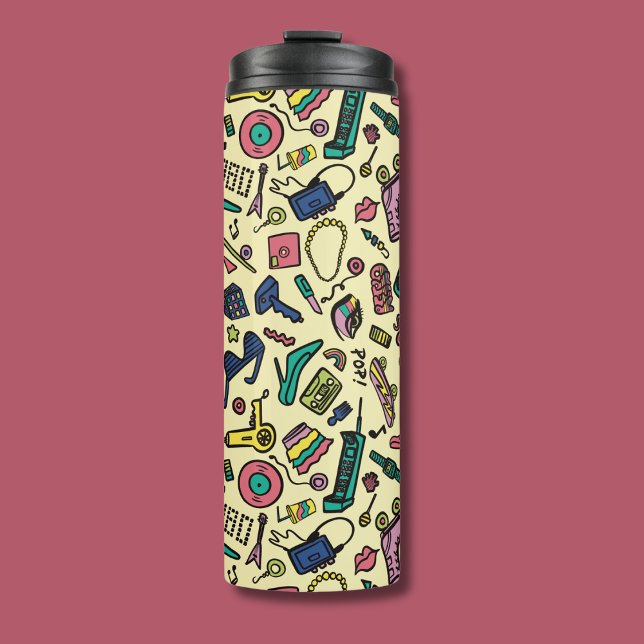 Playful 1980s Doodle Art Pattern Thermal Tumbler (Creator Uploaded)