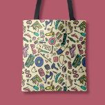 Playful 1980s Doodle Art Pattern Tote Bag