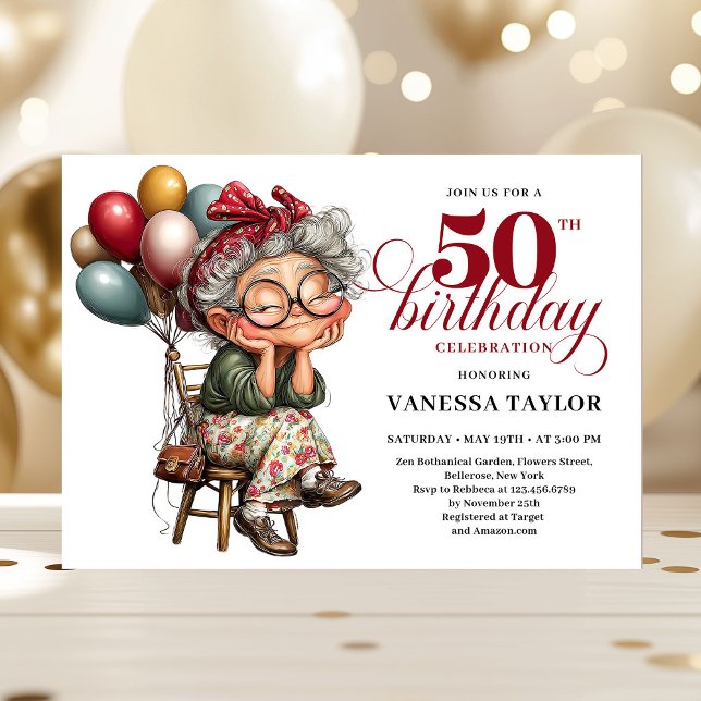 Playful 50 lady design funny birthday party invite (Playful 50 lady design funny birthday party invite)