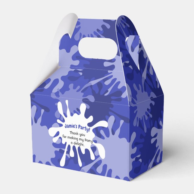 Playful Abstract Blue Splatter Painting Birthday Favor Boxes (Front Side)