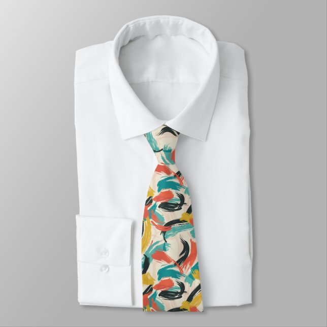 Playful Abstract Brush Stroke Pattern Neck Tie (Tied)