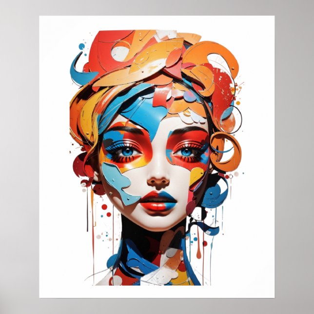 Playful Abstract Face Art: Burst of Colorful Whims Poster (Front)