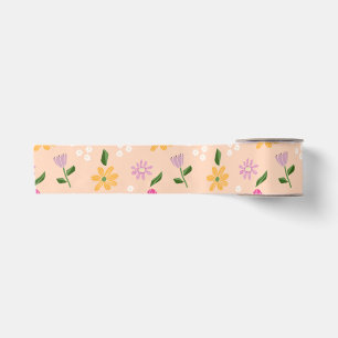 Playful Abstract Flowers Satin Ribbon