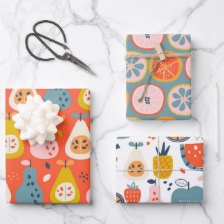Playful Abstract Fruit Pattern in Blue and Red Wrapping Paper Sheets